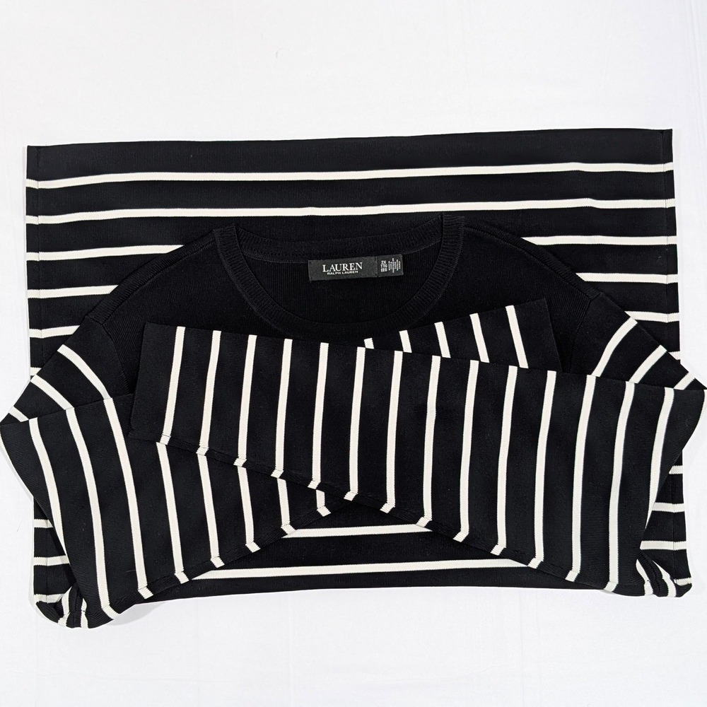 Lauren Ralph Lauren Women's Black White Striped Crewneck Sweater 2X - Picture 6 of 8